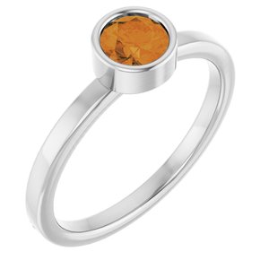14K White Gold 5 mm Natural Citrine Ring