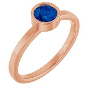 14K Rose Gold 5 mm Natural Blue Sapphire Ring