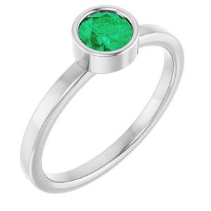 14K White Gold 5 mm Natural Emerald Ring