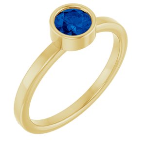14K Yellow Gold 5 mm Natural Blue Sapphire Ring