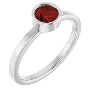 Rhodium-Plated Sterling Silver 5 mm Imitation Garnet Ring