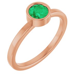 14K Rose Gold 5 mm Lab-Grown Emerald Ring