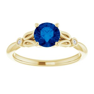 14K Yellow Gold Lab-Grown Blue Sapphire & .02 CTW Natural Diamond Ring