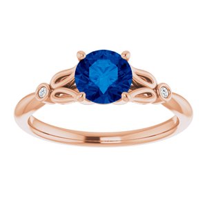 14K Rose Gold Lab-Grown Blue Sapphire & .02 CTW Natural Diamond Ring