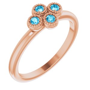 14K Rose Gold Natural Aquamarine Cluster Ring