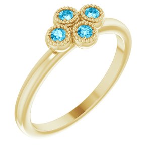 14K Yellow Gold Natural Aquamarine Cluster Ring