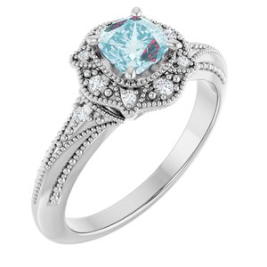 14K White Gold Natural Sky Blue Topaz & .08 CTW Natural Diamond Ring