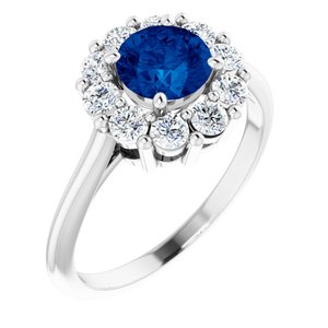 14K White Gold Lab-Grown Blue Sapphire & 1/2 CTW Natural Diamond Ring