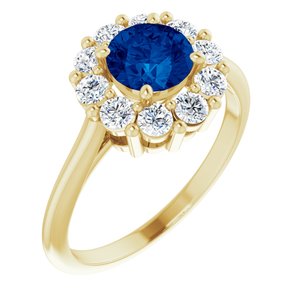 14K Yellow Gold Lab-Grown Blue Sapphire & 1/2 CTW Natural Diamond Ring