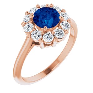 14K Rose Gold Natural Blue Sapphire & 1/2 CTW Natural Diamond Ring