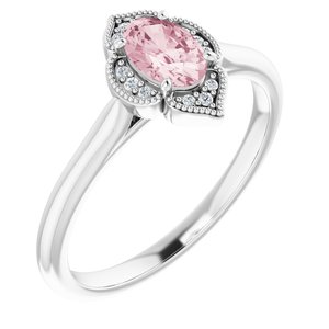 14K White Gold Natural Pink Morganite & .03 CTW Natural Diamond Ring