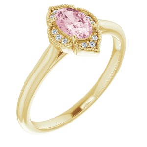 14K Yellow Gold Natural Pink Morganite & .03 CTW Natural Diamond Ring