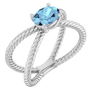 14K White Gold Natural Aquamarine Rope Ring
