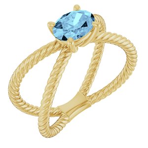 14K Yellow Gold Natural Aquamarine Rope Ring