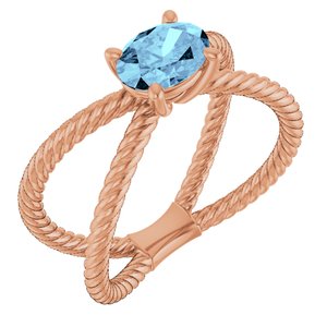 14K Rose Gold Natural Aquamarine Rope Ring