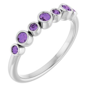 14K White Gold Natural Amethyst Bezel-Set Ring