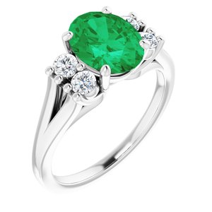 14K White Gold Lab-Grown Emerald & 1/4 CTW Natural Diamond Ring