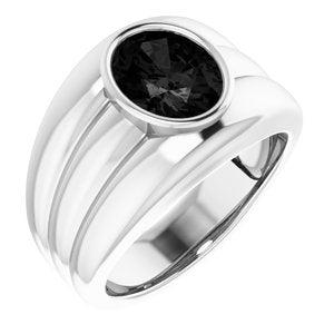 14K White Gold Natural Black Onyx Bezel Ring