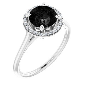 14K White Gold Natural Black Onyx & 1/8 CTW Natural Diamond Ring