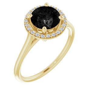 14K Yellow Gold Natural Black Onyx & 1/8 CTW Natural Diamond Ring