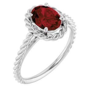 14K White Gold Natural Mozambique Garnet Rope Ring