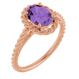 14K Rose Gold Natural Amethyst Rope Ring