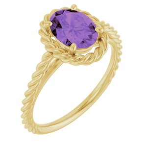 14K Yellow Gold Natural Amethyst Rope Ring