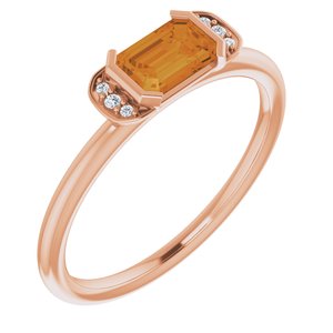 14K Rose Gold Natural Citrine & .02 CTW Natural Diamond Stackable Ring