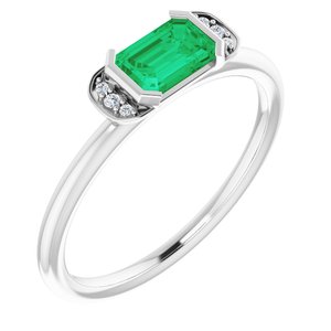 Platinum Natural Emerald & .02 CTW Natural Diamond Stackable Ring
