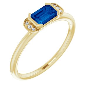 14K Yellow Gold Lab-Grown Blue Sapphire & .02 CTW Natural Diamond Stackable Ring