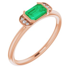 14K Rose Gold Lab-Grown Emerald & .02 CTW Natural Diamond Stackable Ring