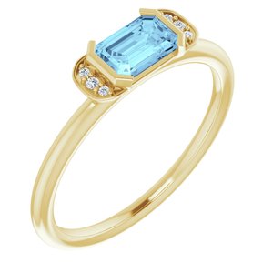 14K Yellow Gold Natural Aquamarine & .02 CTW Natural Diamond Stackable Ring