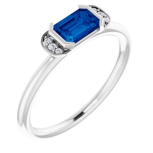 Platinum Natural Blue Sapphire & .02 CTW Natural Diamond Stackable Ring