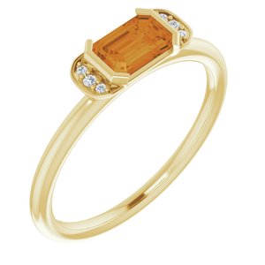14K Yellow Gold Natural Citrine & .02 CTW Natural Diamond Stackable Ring
