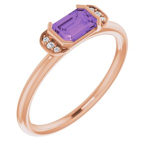 14K Rose Gold Natural Amethyst & .02 CTW Natural Diamond Stackable Ring