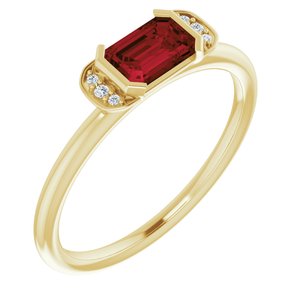 14K Yellow Gold Natural Mozambique Garnet & .02 CTW Natural Diamond Stackable Ring