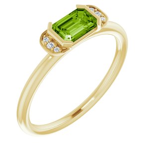 14K Yellow Gold Natural Peridot & .02 CTW Natural Diamond Stackable Ring