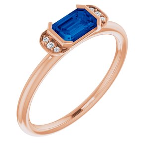 14K Rose Gold Lab-Grown Blue Sapphire & .02 CTW Natural Diamond Stackable Ring