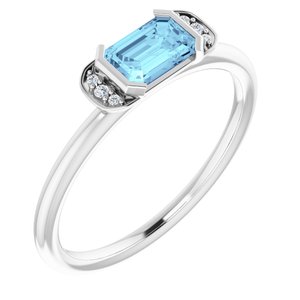 14K White Gold Natural Aquamarine & .02 CTW Natural Diamond Stackable Ring