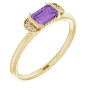14K Yellow Gold Natural Amethyst & .02 CTW Natural Diamond Stackable Ring