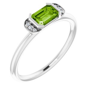 14K White Gold Natural Peridot & .02 CTW Natural Diamond Stackable Ring