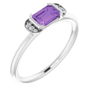 14K White Gold Natural Amethyst & .02 CTW Natural Diamond Stackable Ring