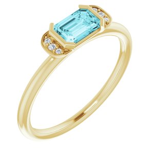 14K Yellow Gold Natural Blue Zircon & .02 CTW Natural Diamond Stackable Ring