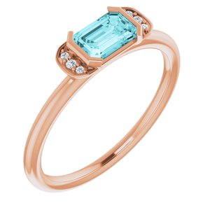 14K Rose Gold Natural Blue Zircon & .02 CTW Natural Diamond Stackable Ring
