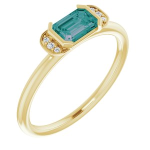 14K Yellow Gold Lab-Grown Alexandrite & .02 CTW Natural Diamond Stackable Ring