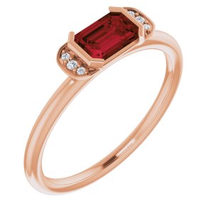 14K Rose Gold Natural Mozambique Garnet & .02 CTW Natural Diamond Stackable Ring