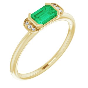 14K Yellow Gold Lab-Grown Emerald & .02 CTW Natural Diamond Stackable Ring