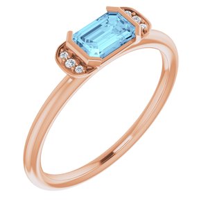 14K Rose Gold Natural Aquamarine & .02 CTW Natural Diamond Stackable Ring