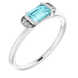 Sterling Silver Natural Blue Zircon & .02 CTW Natural Diamond Stackable Ring