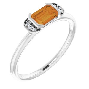 Sterling Silver Natural Citrine & .02 CTW Natural Diamond Stackable Ring